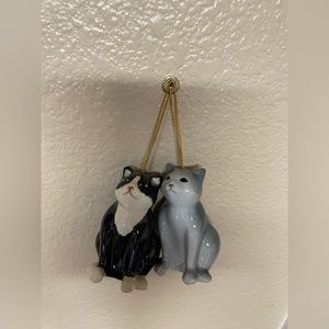 2 Black and white Gray Kittens Cats ornaments 3 & 4 inches Tall